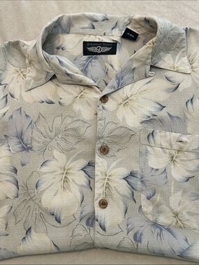 Straight Down Short Sleeve Floral Palm Leaf Silk Resort Camp Shirt Large